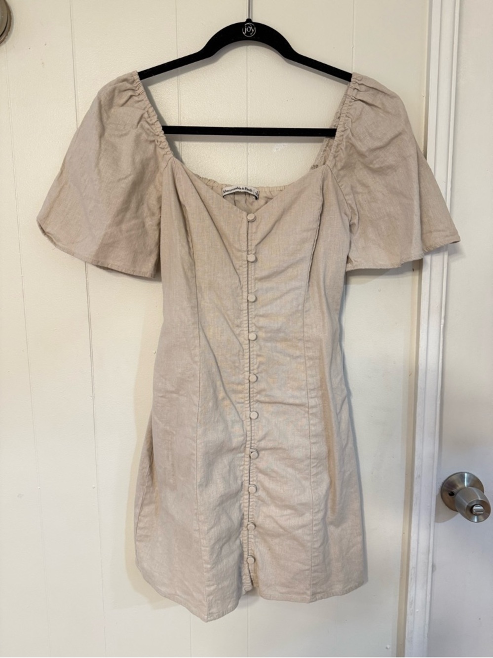 Abercrombie & Fitch Linen Blend Button Front Puff Sleeve Mini Dress - Picture 5 of 10
